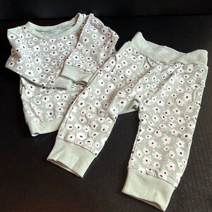 Mint Floral Printed Baby Matching Top and Bottom Set
